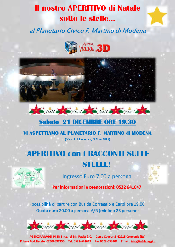 APERITIVO DI NATALE AL PLANETARIO 21 dicembre 2024