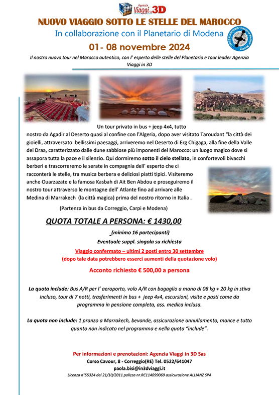 NUOVO TOUR MAROCCO 01- 08 novembre 2024