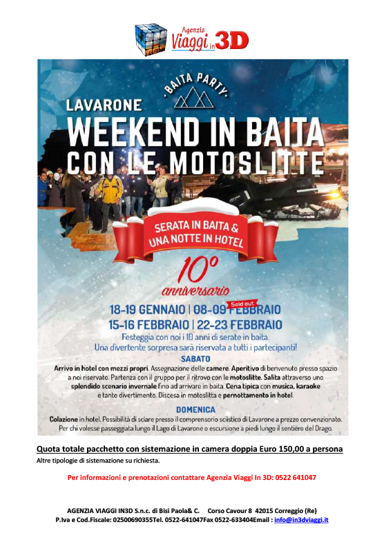WEEKEND IN BAITA A LAVARONE Gennaio - Febbraio 2025